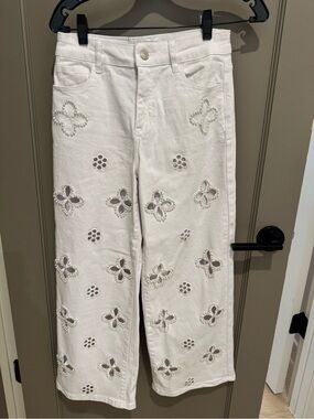 Noli White Eyelet Embroidered Wide-Leg Jeans